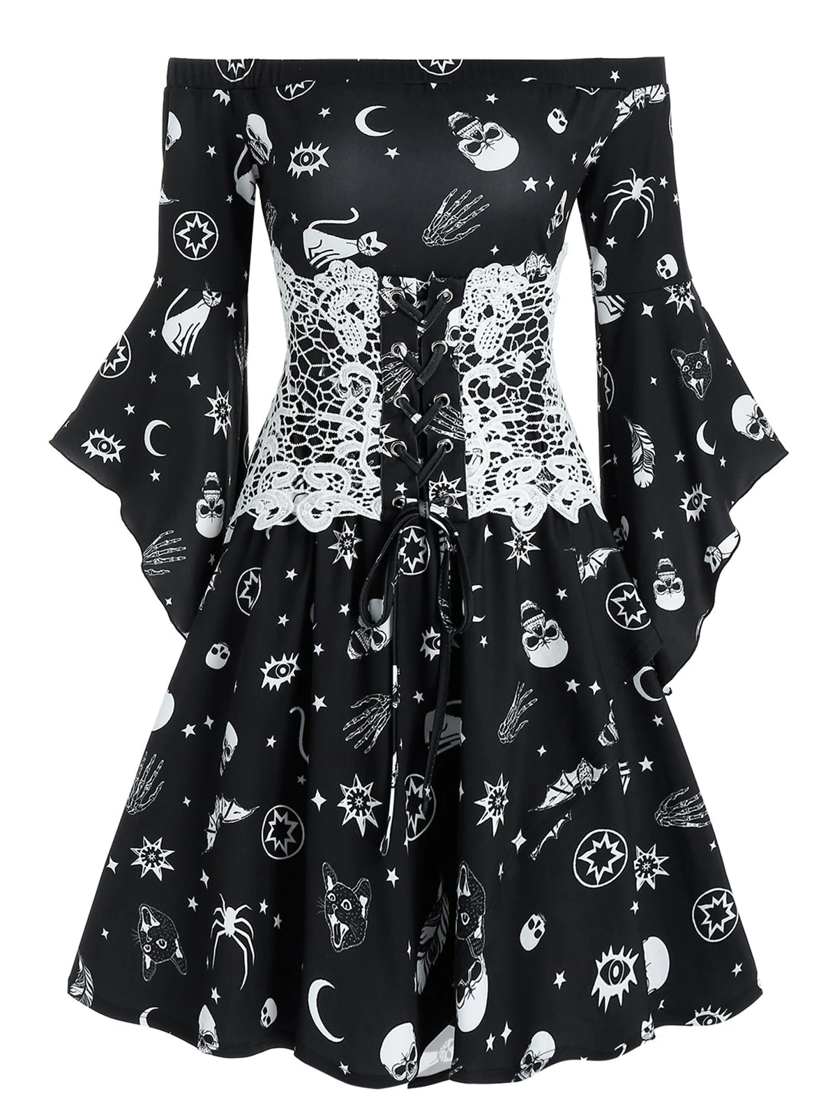 Animal Skull Print Off Shoulder Corset Mini Dress